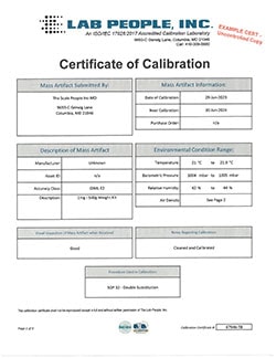 Lab People, Inc. Certificate of Calibration 1