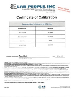 Lab People, Inc. Certificate of Calibration 3